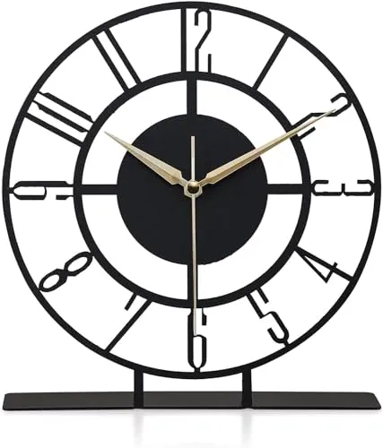 Home Stuffs Battery Operated Desk Clock Modern Metal Desk Clock Reloj de Escritorio para Oficina Pequeña y Tranquila Junto a La Cama Desk Metal Clock (Black) (Bunella)