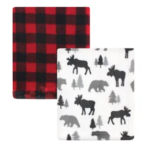 Hudson Baby Cozy Plush Luxury Blankets 2pk, Moose Buffalo Plaid