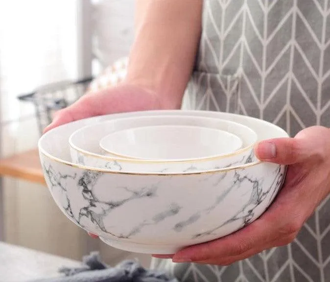 Ivory Ceramic Bowl With Golden Rim