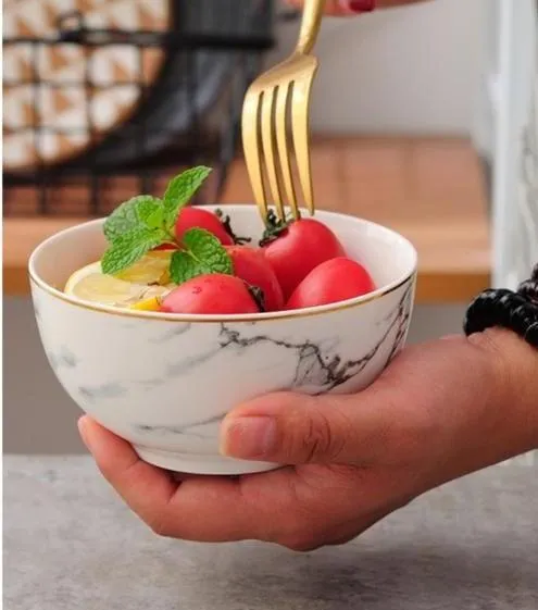 Ivory Ceramic Bowl With Golden Rim