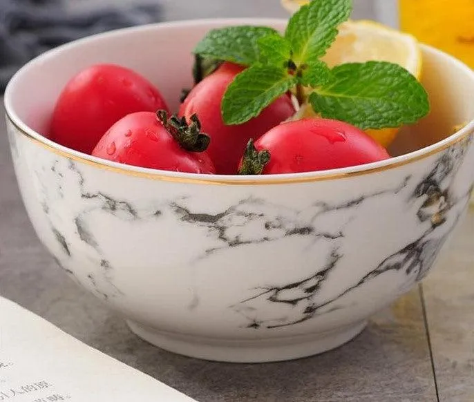 Ivory Ceramic Bowl With Golden Rim