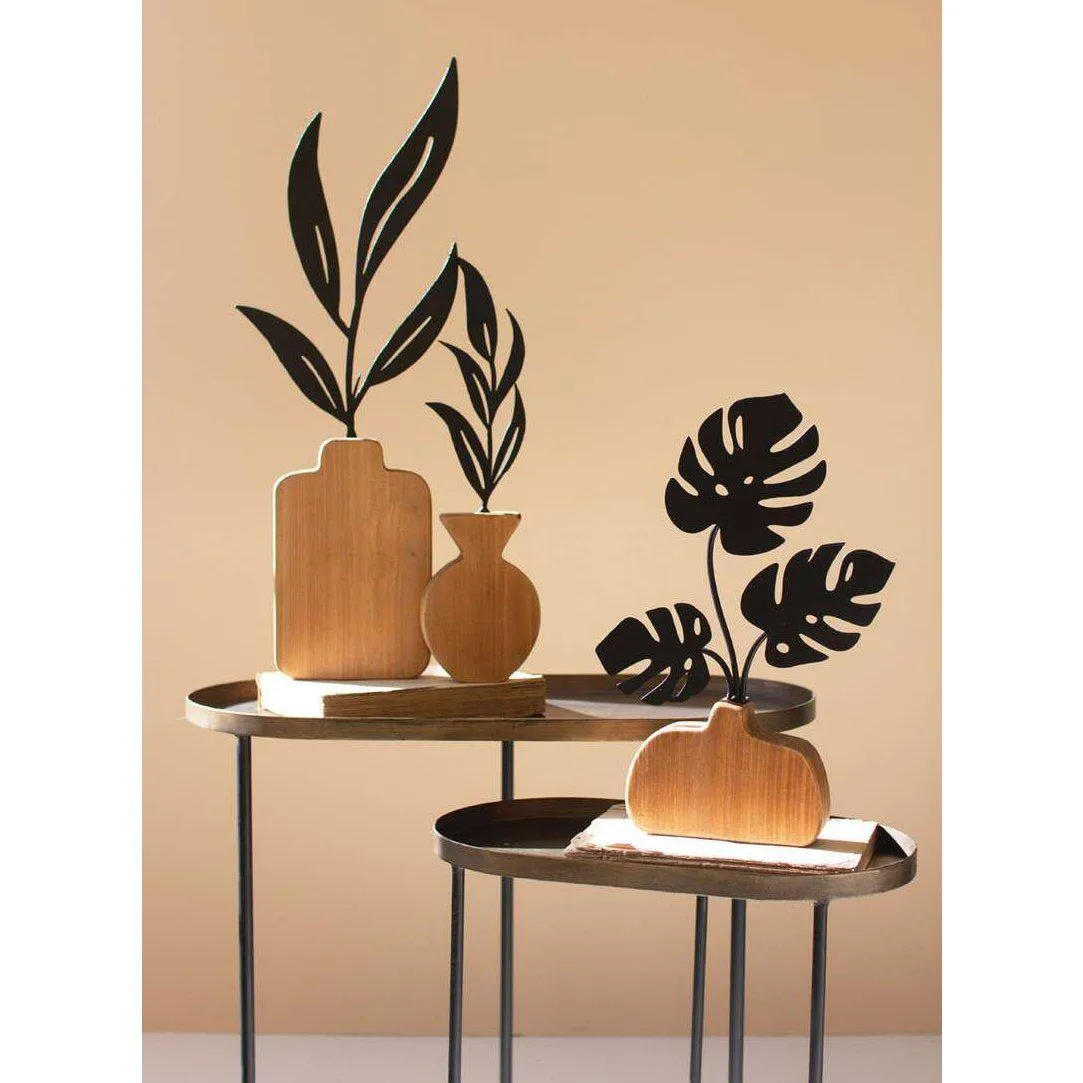 Kalalou - SET OF TWO WOOD AND METAL PLANT SCULPTURES - CMN1531