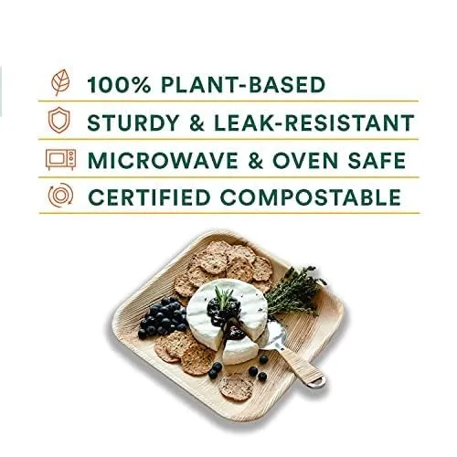 Kuber Industries Pack of 50 Disposable Palm Leaf Plates | Microwave & Oven Safe | Compostable, Disposable Tableware | Eco-Friendly Use & Throw Plates | Party, Dinner Plate |8 * 8 Inch