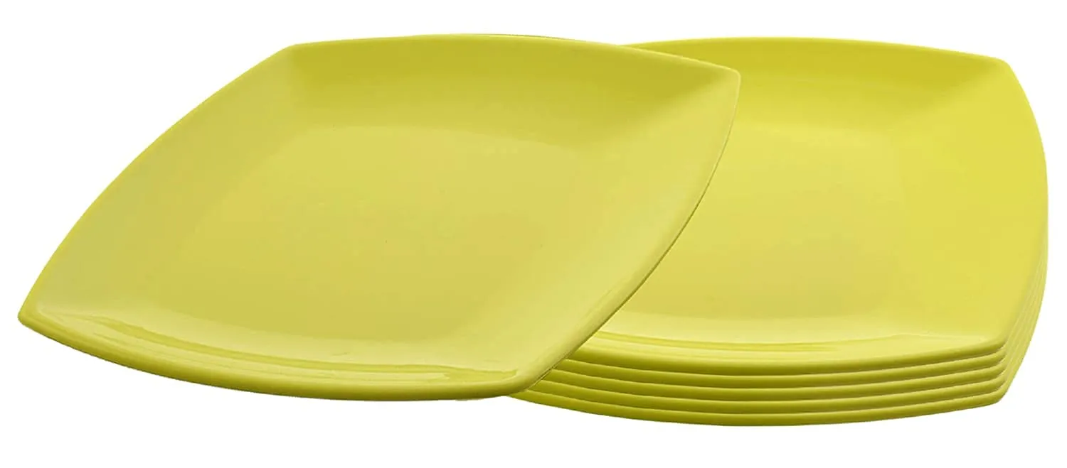 Kuber Industries Set of 6 Square Plastic Dinner Plates Sets (Green)