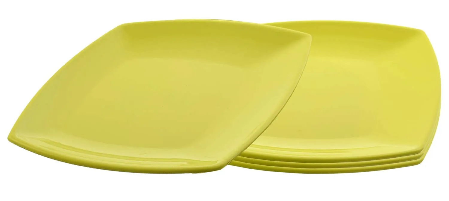 Kuber Industries Set of 6 Square Plastic Dinner Plates Sets (Green)