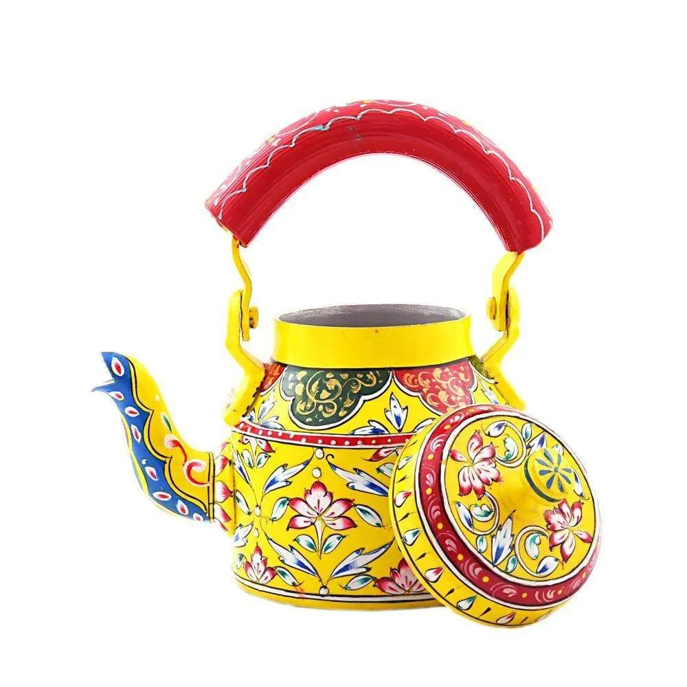 Lemon Yellow Hand Painted Tea Pot in Aluminium