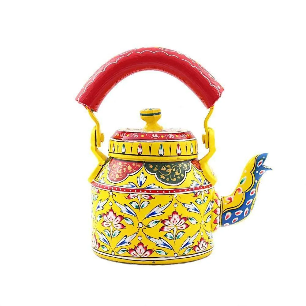 Lemon Yellow Hand Painted Tea Pot in Aluminium