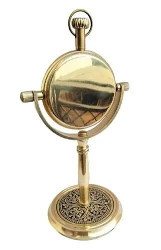 LINE WOOD™ - Handmade Antique Brass Table Clock Desk Clock Watches with Brass Rounded Shape Home & Office Decor (5 Inch - Shiny Brass)