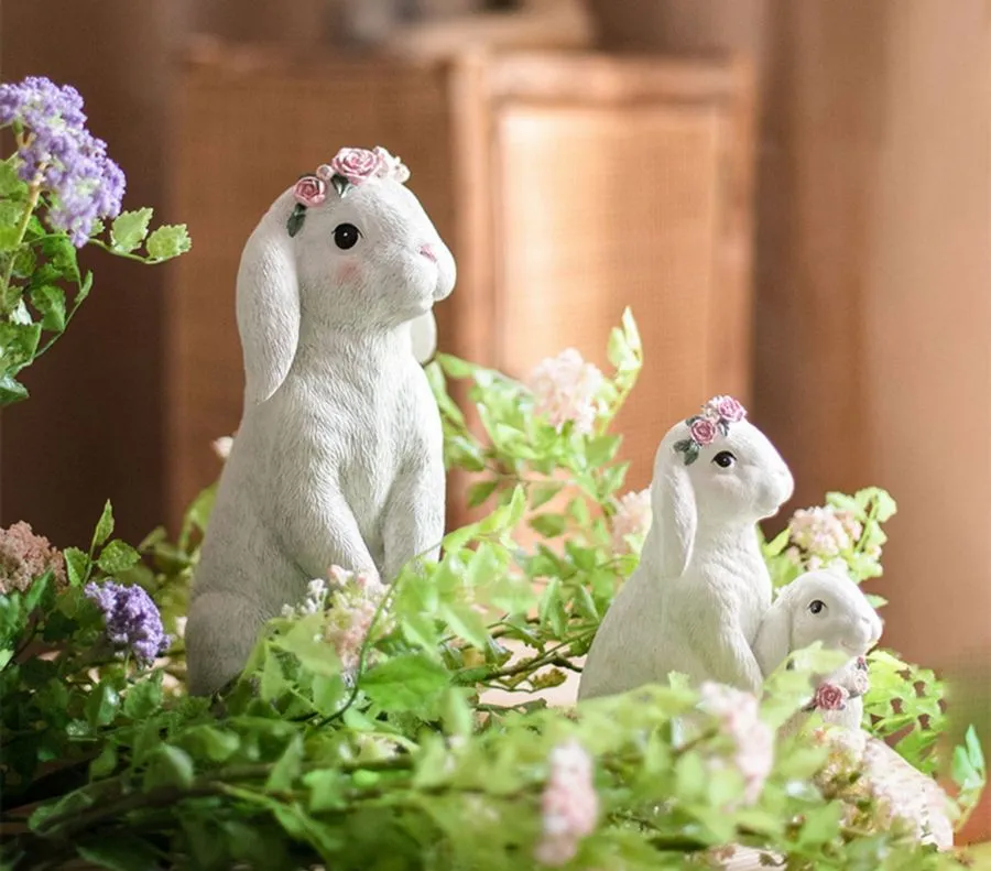 Lovely Rabbit Family Statue for Garden, Beautiful Cute Garden Courtyard Ornaments, Unique Modern Garden Sculptures, Creative Villa Outdoor Decor Gardening Ideas