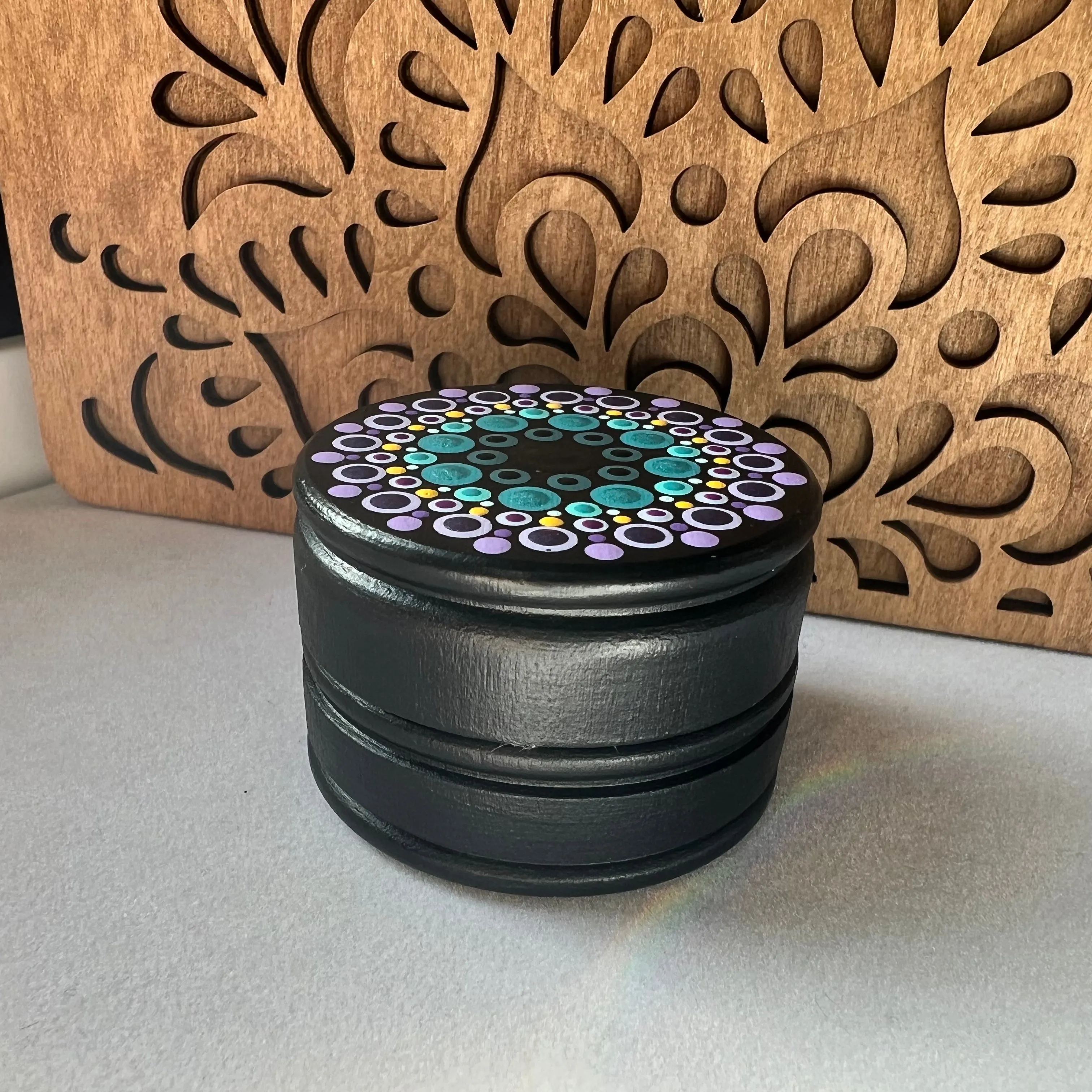 Mandala painted small circle box, Fairgrounds Magic Show (215m)