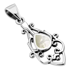 Mother Of Pearl Ethnic Sterling Silver Drop Pendant