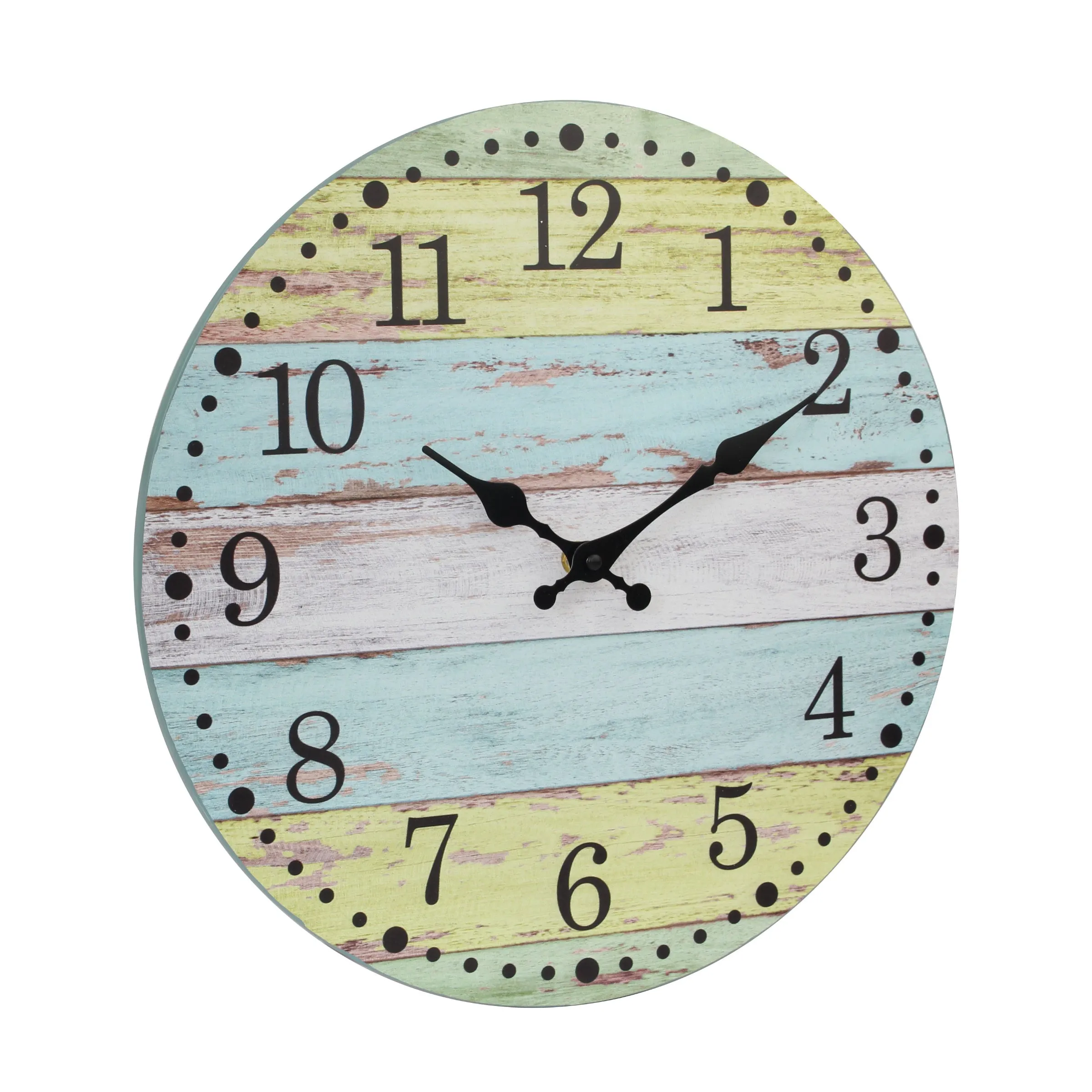 Multicolored Light Blue & Yellow Rustic Wood Wall Clock - 14 Inch