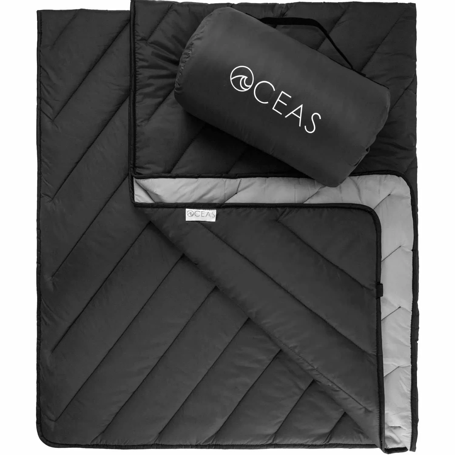 Oceas Outdoor Waterproof Stadium Blanket - Thicker Weather Proof and Windproof Blankets for Camping, Sporting Events, Picnic and Car Use - 100% Waterproof Insulated Blanket and Throws (Puffy, Black)