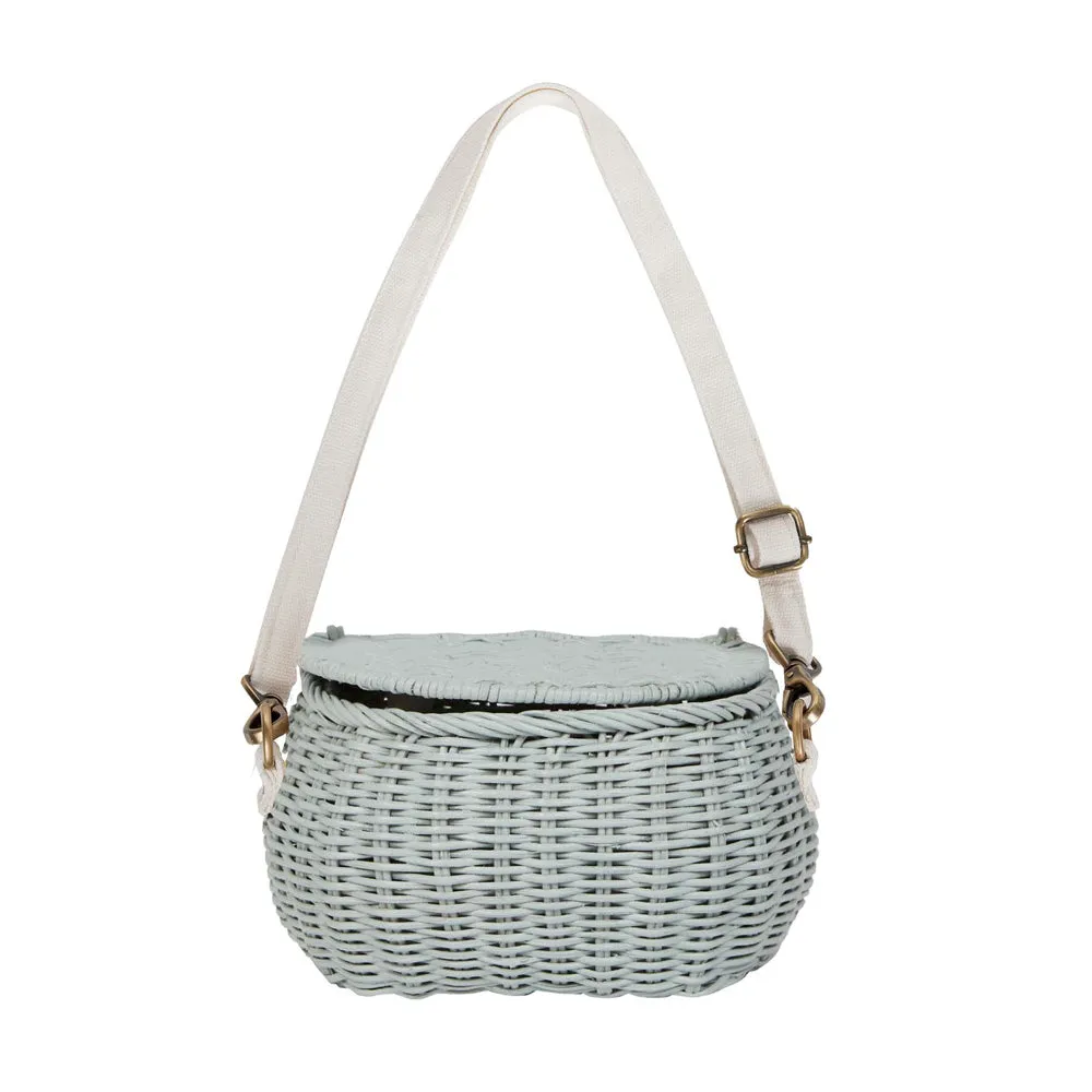 Olli Ella Mini Chari Rattan Bag - Vintage Blue