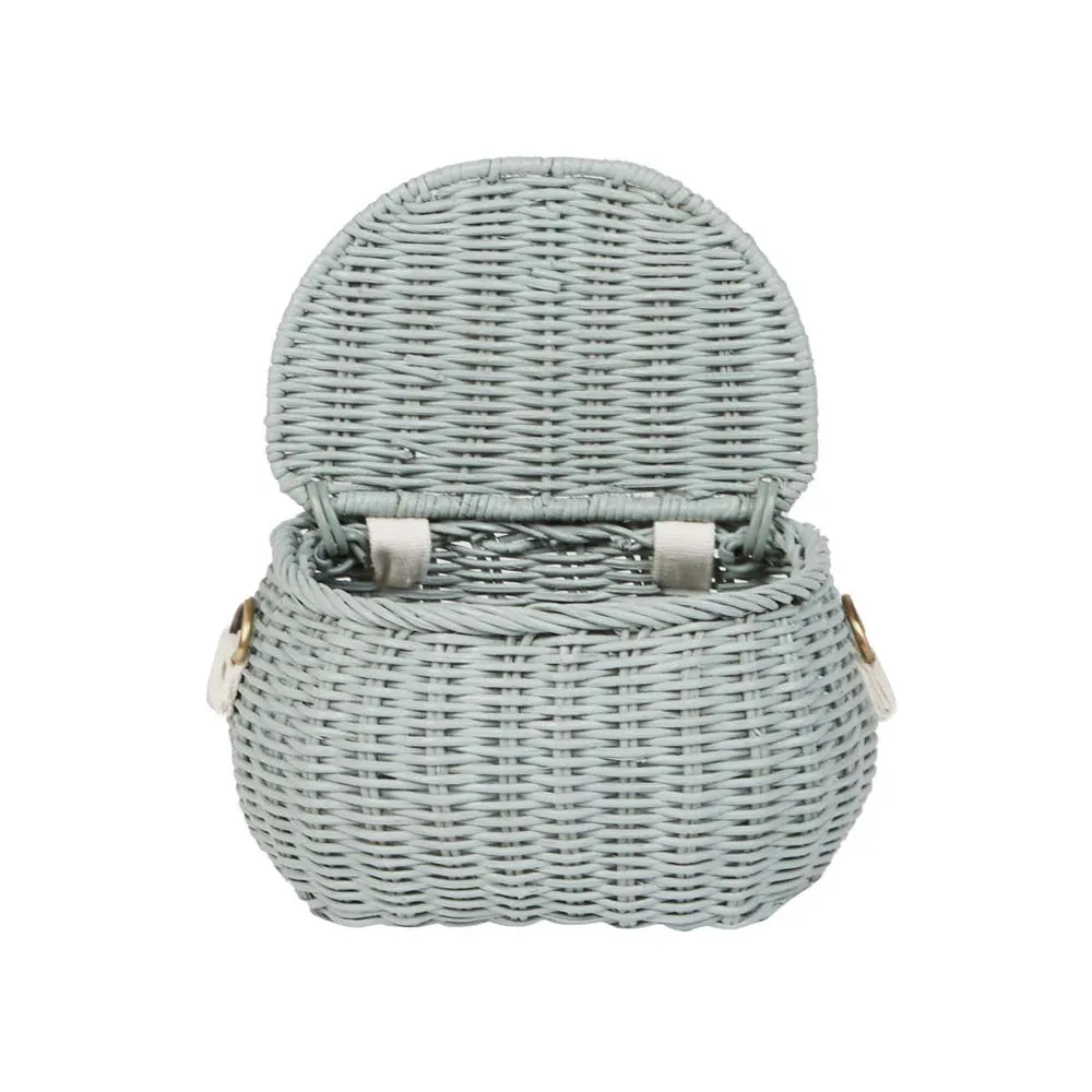 Olli Ella Mini Chari Rattan Bag - Vintage Blue