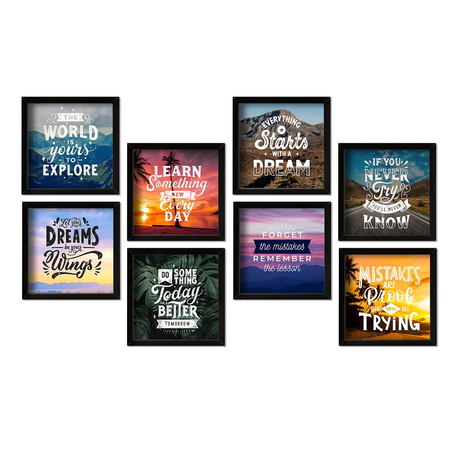 PAPER PLANE DESIGN Framed Motivational Poster Set of 8 for the Living Room, Stairs, Office. (A)