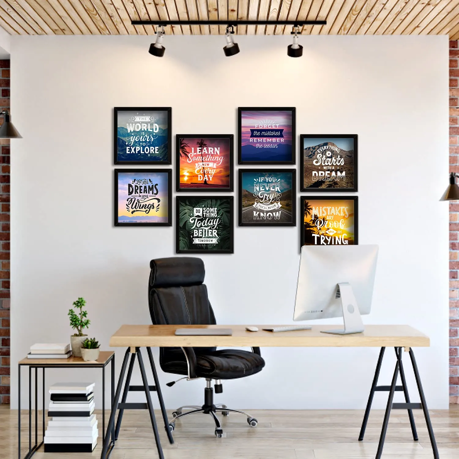 PAPER PLANE DESIGN Framed Motivational Poster Set of 8 for the Living Room, Stairs, Office. (A)