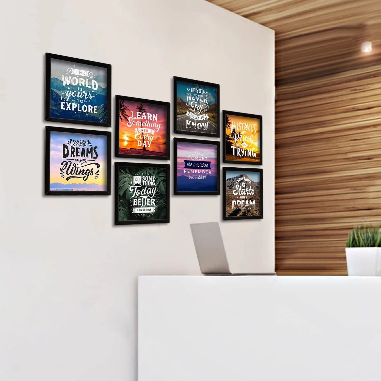 PAPER PLANE DESIGN Framed Motivational Poster Set of 8 for the Living Room, Stairs, Office. (A)