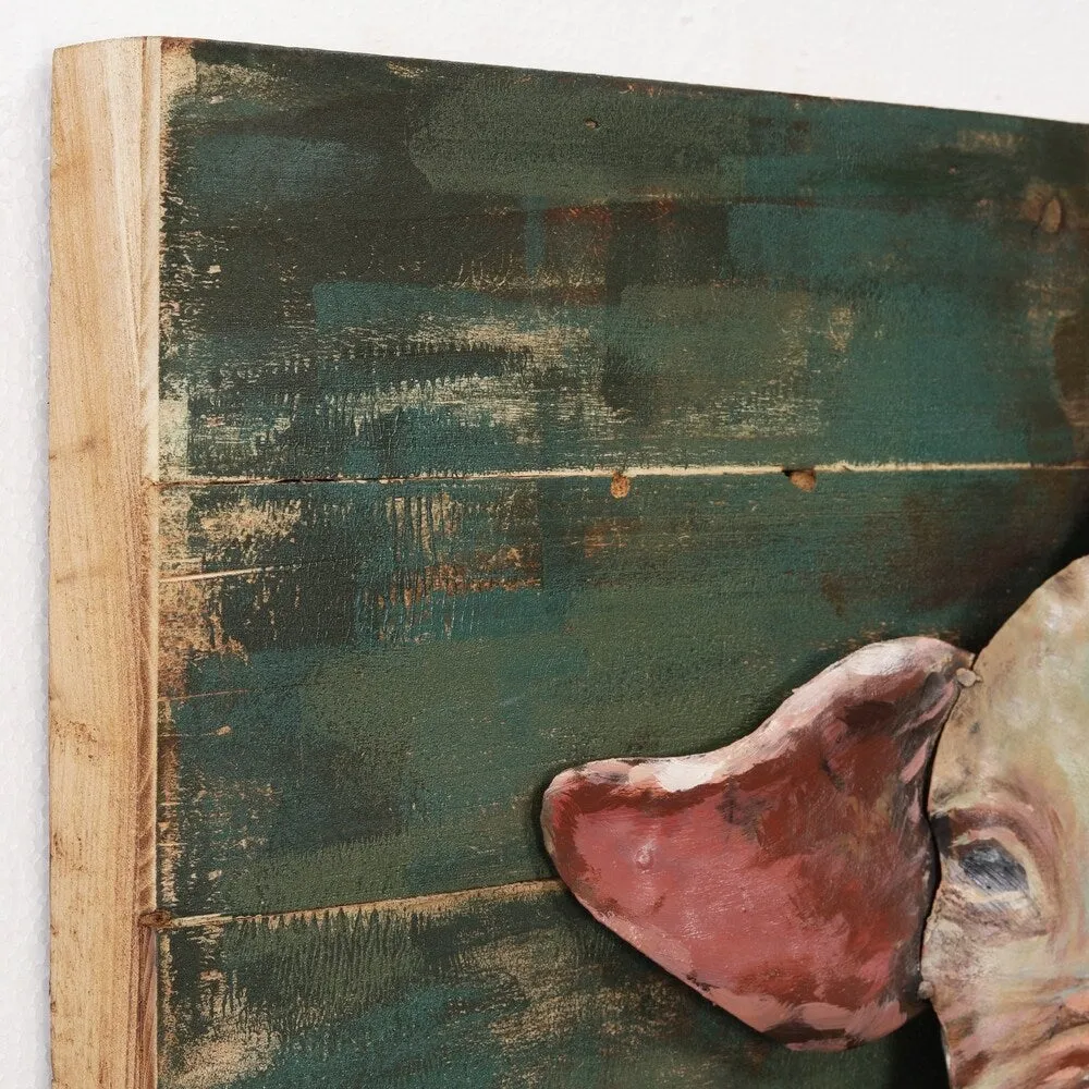 "4 Little Pigs" Handed Painted Iron Wall Sculpture on Slatted Solid Wood Wall Art