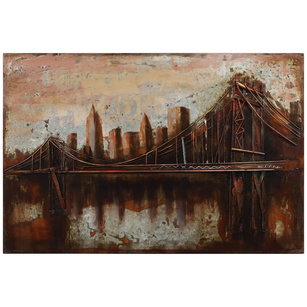 "Bridgescape" Mixed Media Iron Hand Painted Dimensional Wall Art