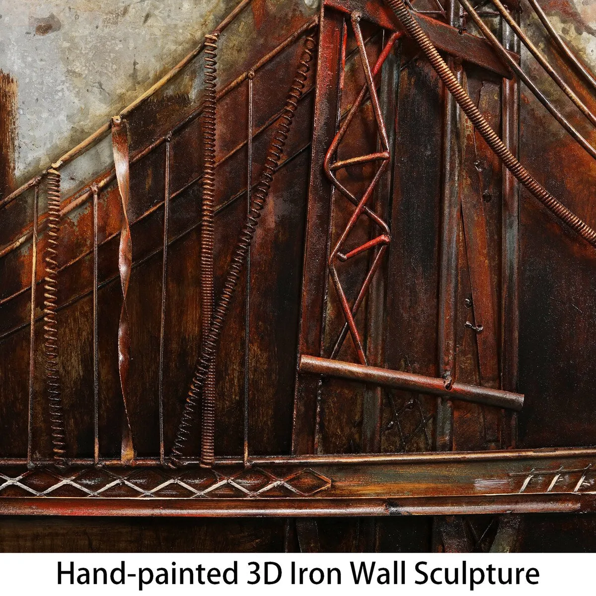 "Bridgescape" Mixed Media Iron Hand Painted Dimensional Wall Art