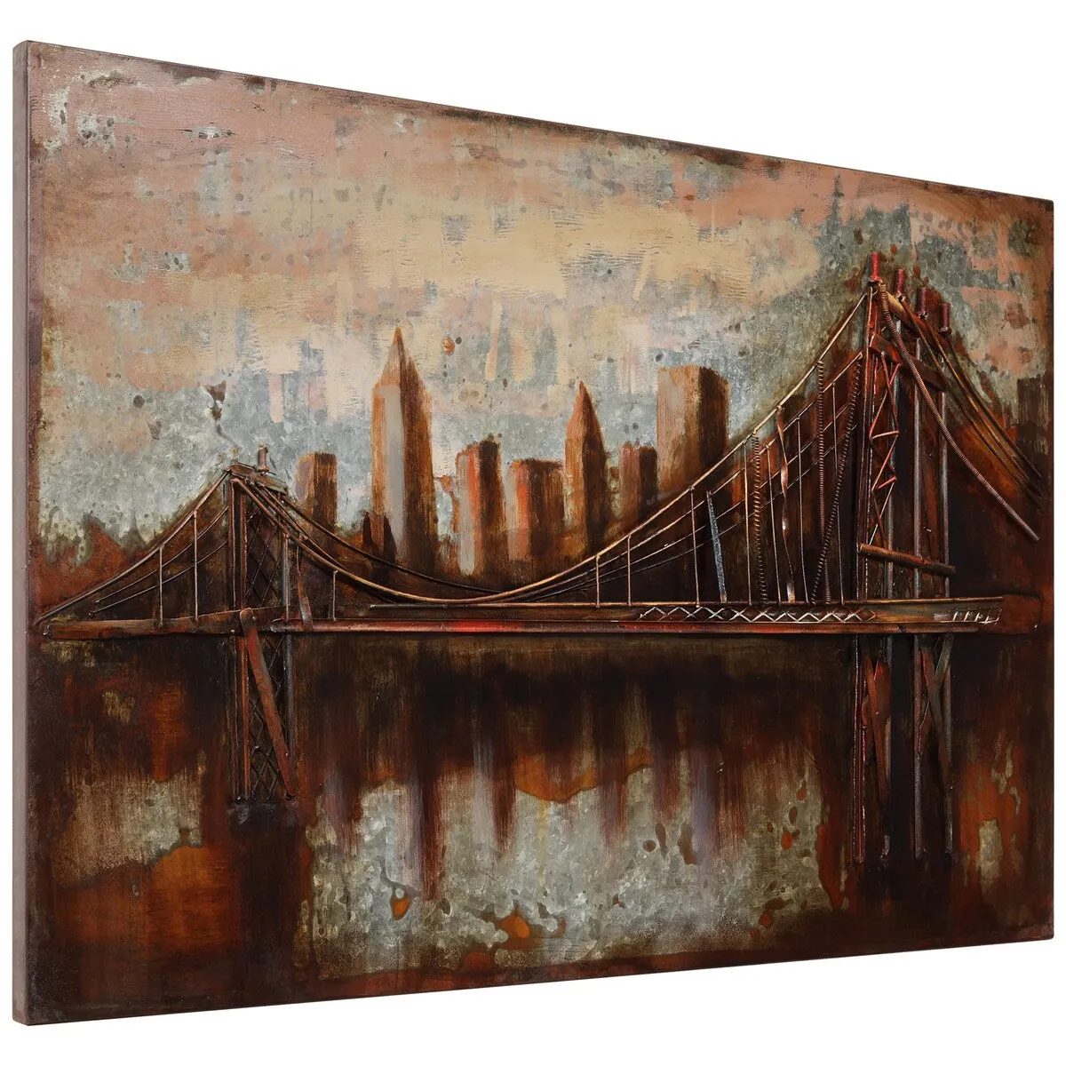 "Bridgescape" Mixed Media Iron Hand Painted Dimensional Wall Art