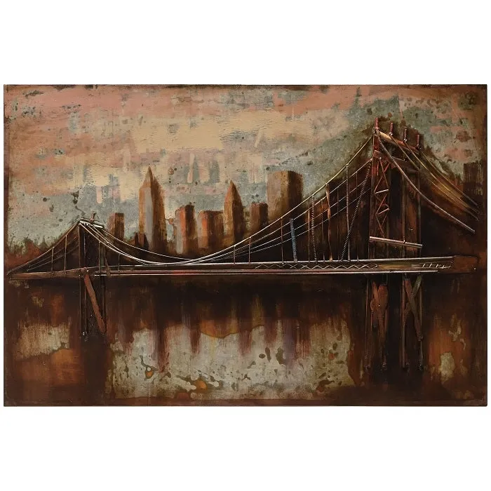 "Bridgescape" Mixed Media Iron Hand Painted Dimensional Wall Decor