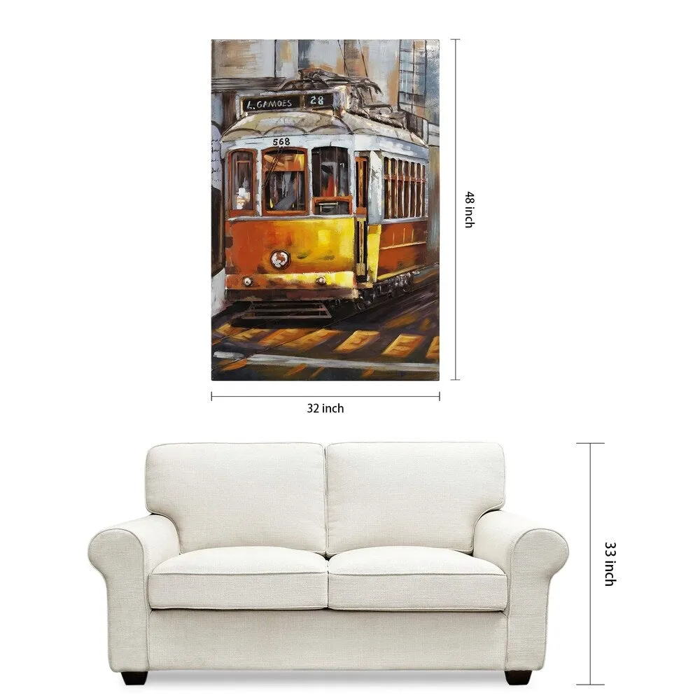 "Cable Car" Mixed Media Iron Hand Painted Dimensional Wall Art