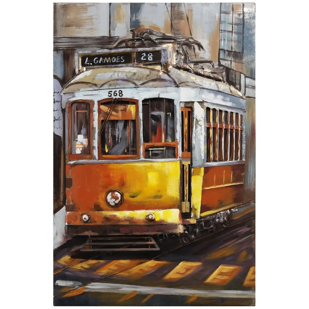 "Cable Car" Mixed Media Iron Hand Painted Dimensional Wall Art