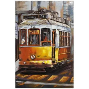 "Cable Car" Mixed Media Iron Hand Painted Dimensional Wall Art