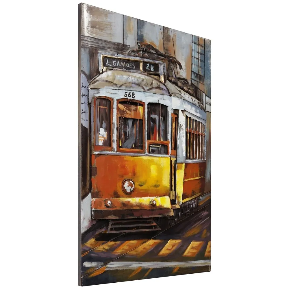 "Cable Car" Mixed Media Iron Hand Painted Dimensional Wall Art