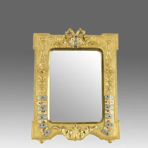 "Cloisonné Table Mirror" French Bronze