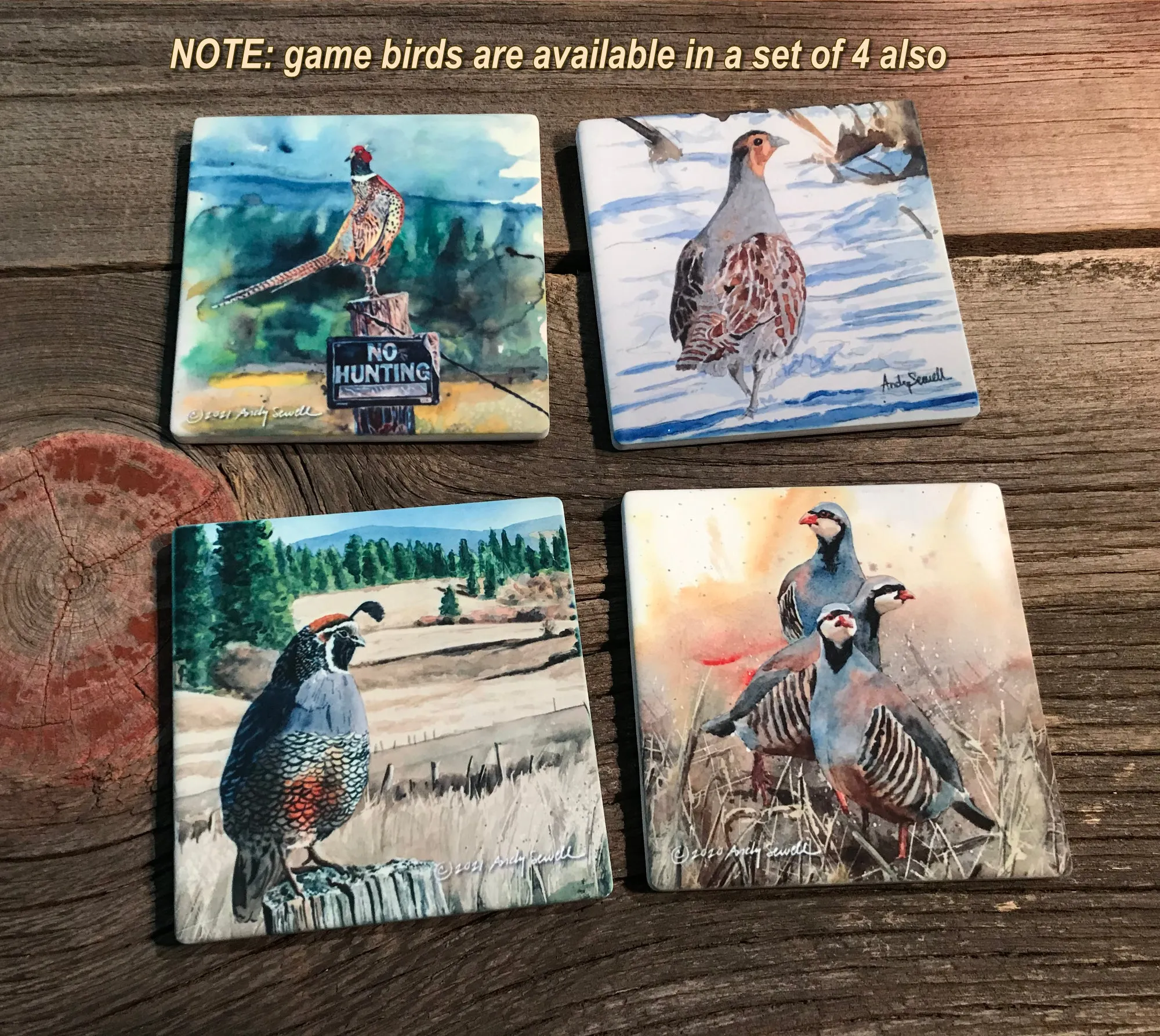 "Game Birds" themed coaster sets: 4 options, see below.