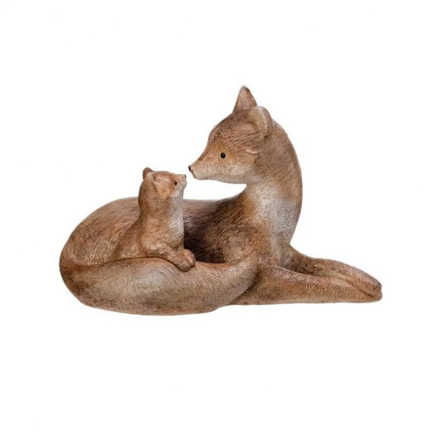 Regency International Resin 'Carved' Fox with Baby 6.77"