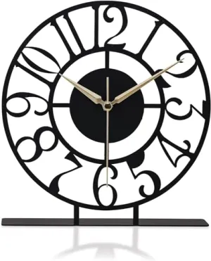 Reyox Battery Operated Desk Clock Modern Metal Desk Clock Reloj de Escritorio para Oficina Pequeña y Tranquila Junto a La Cama Desk Metal Clock (Black)