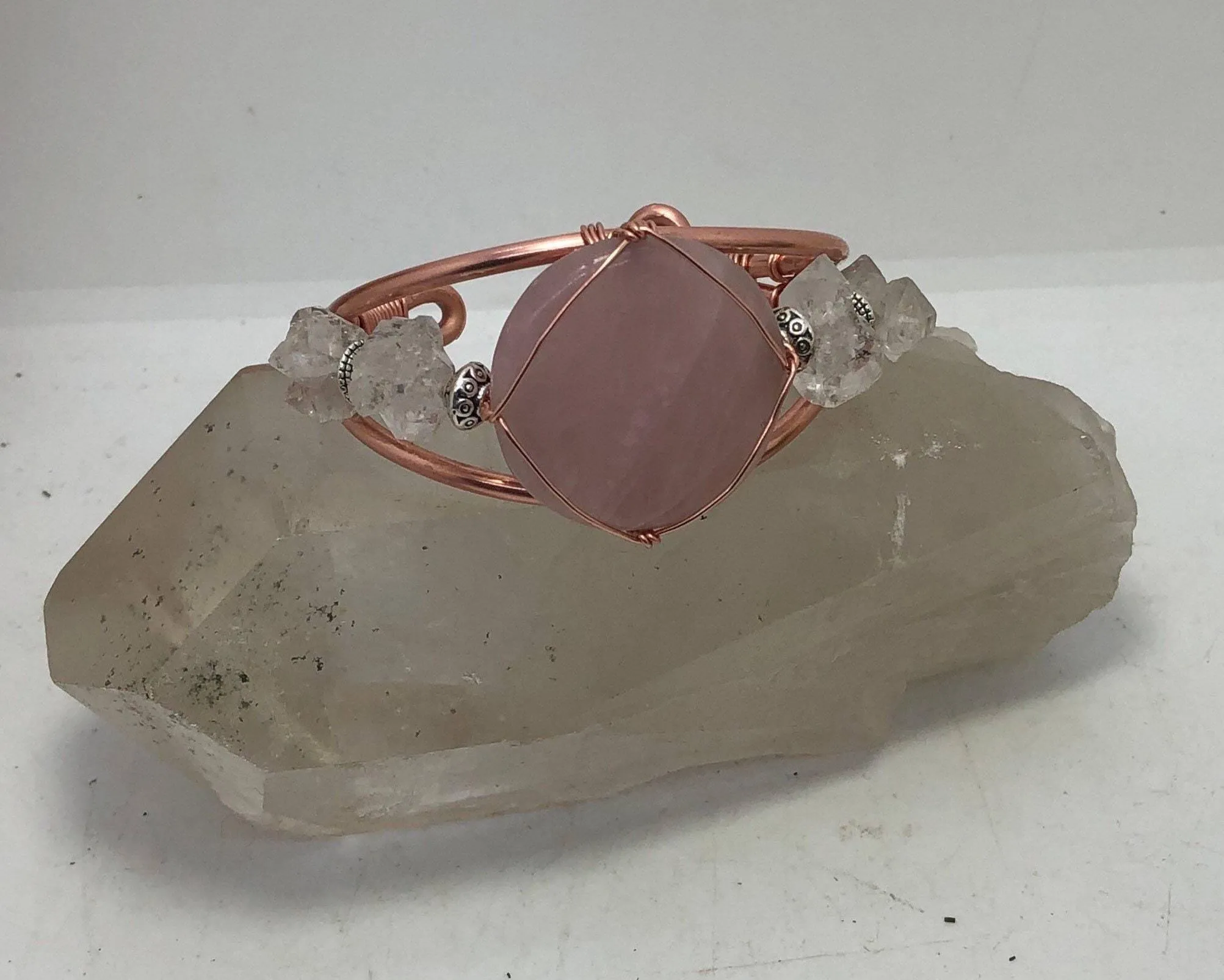 Rose Quartz and Herkimer Diamond from Morocco Copper Bracelet