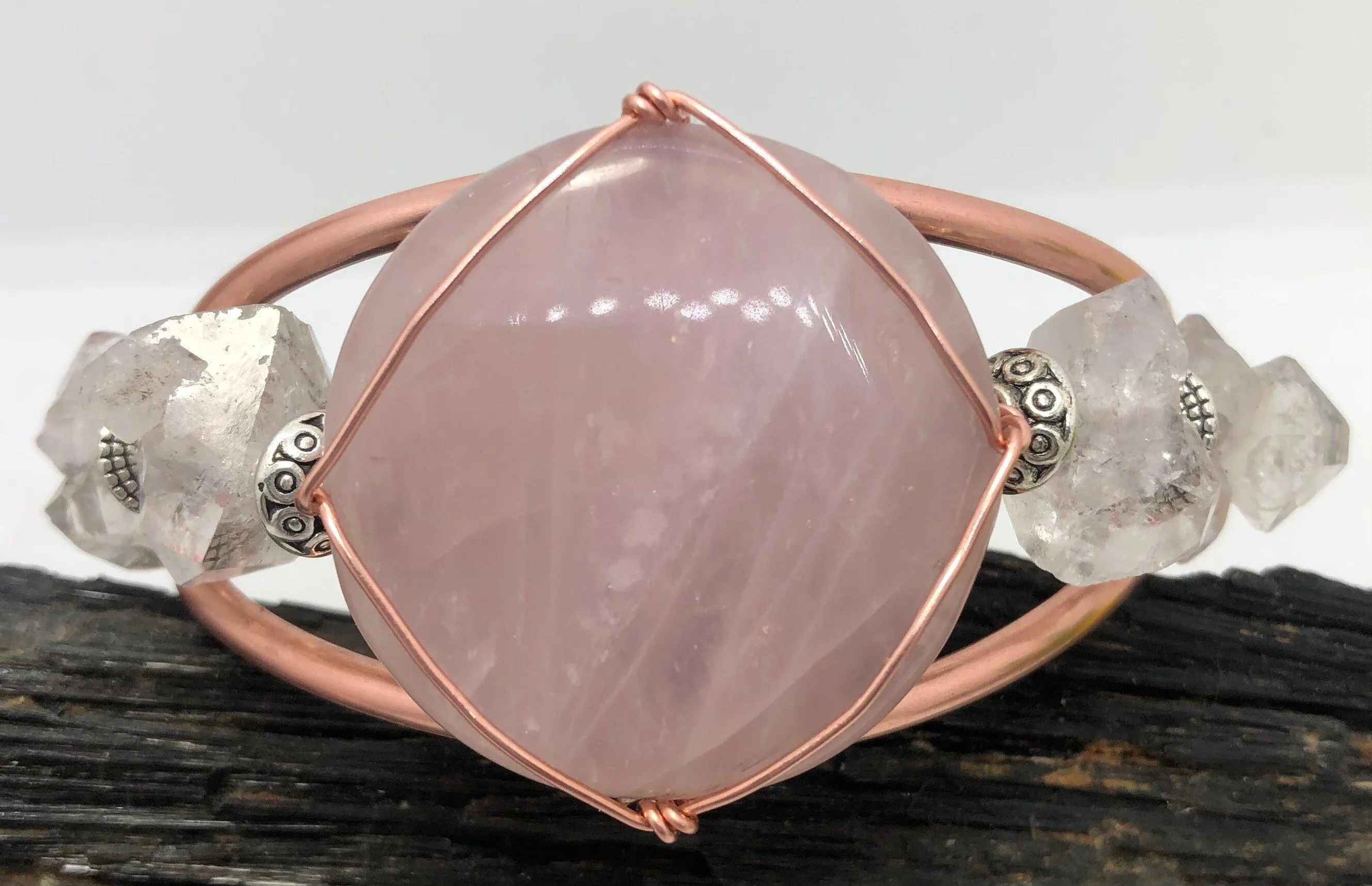 Rose Quartz and Herkimer Diamond from Morocco Copper Bracelet