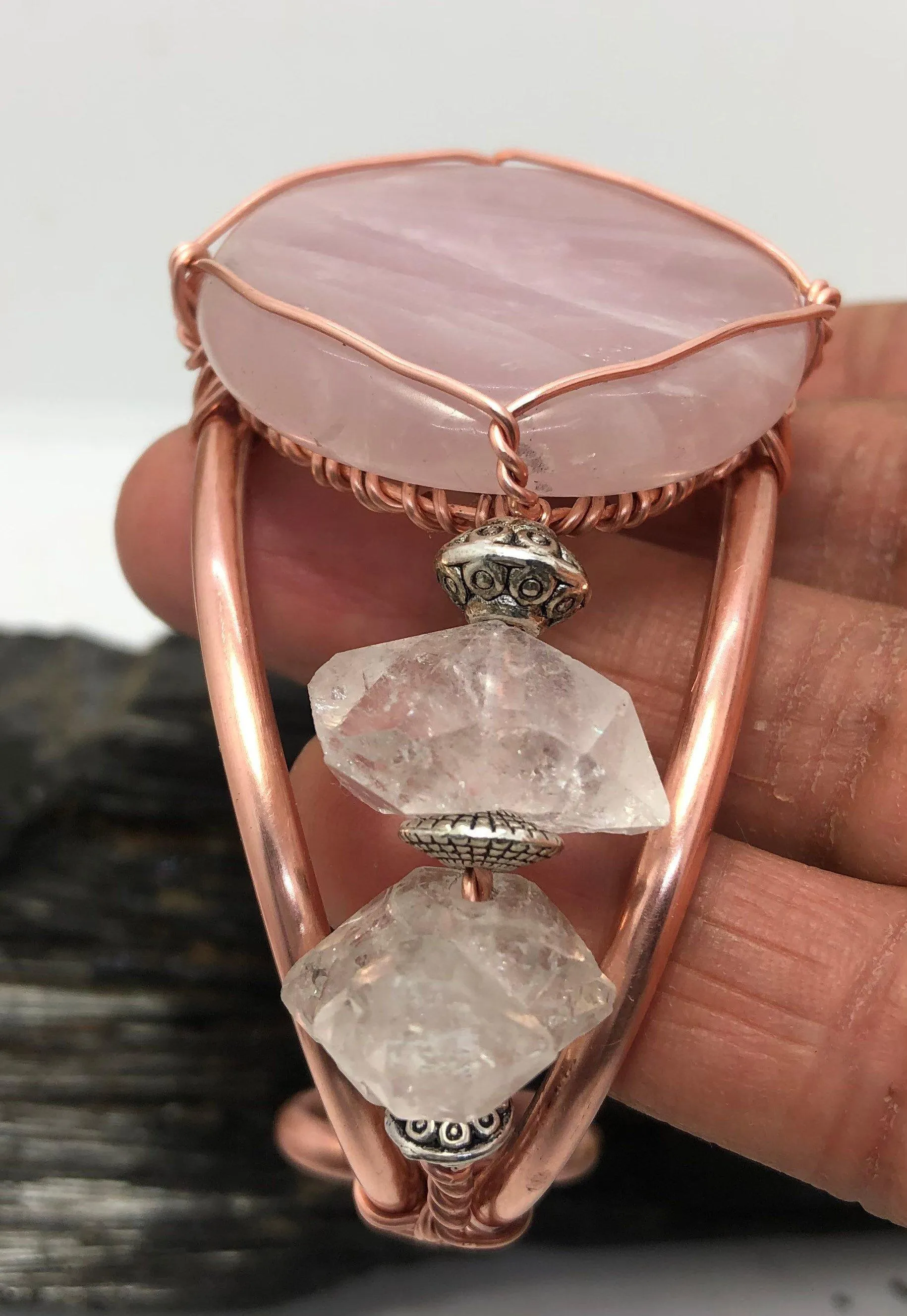 Rose Quartz and Herkimer Diamond from Morocco Copper Bracelet