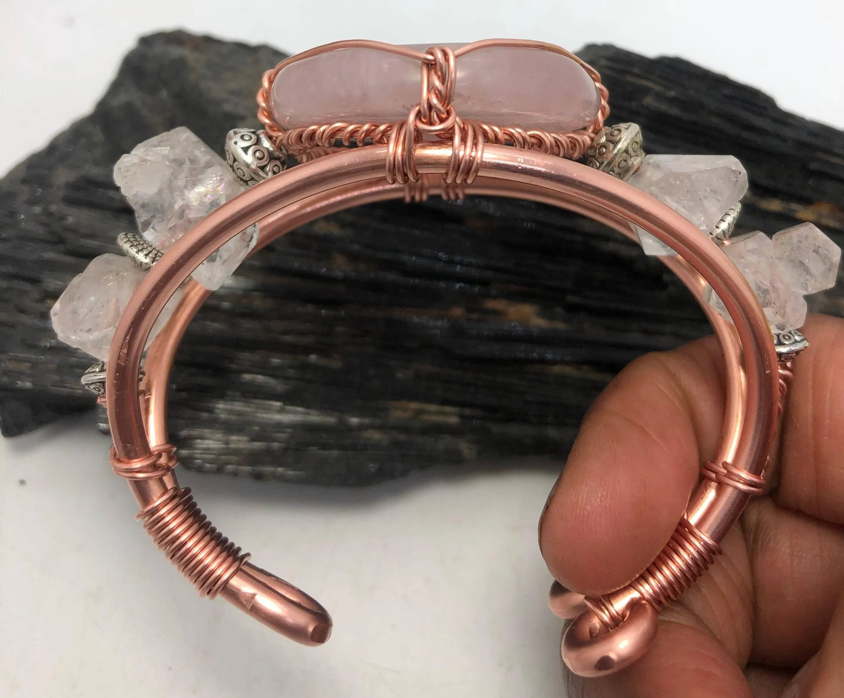 Rose Quartz and Herkimer Diamond from Morocco Copper Bracelet