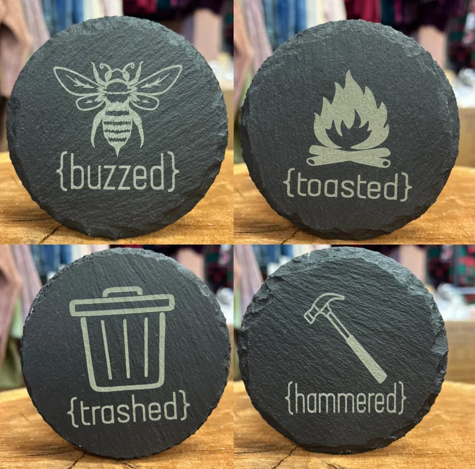 Round Metaphor Slate Coasters - 4 Pack