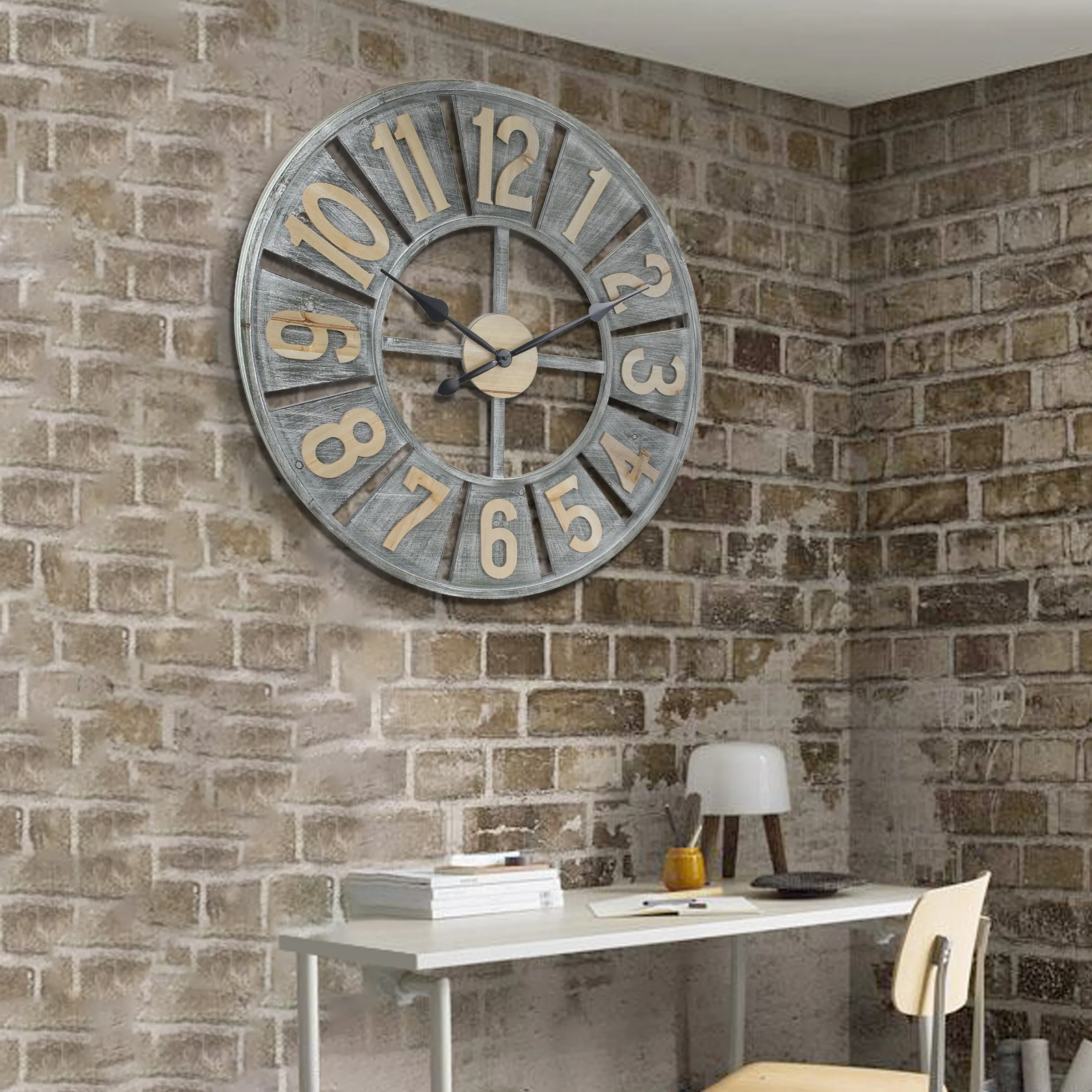 Rustic Deconstructed Clock with Layered Numbers (WS)