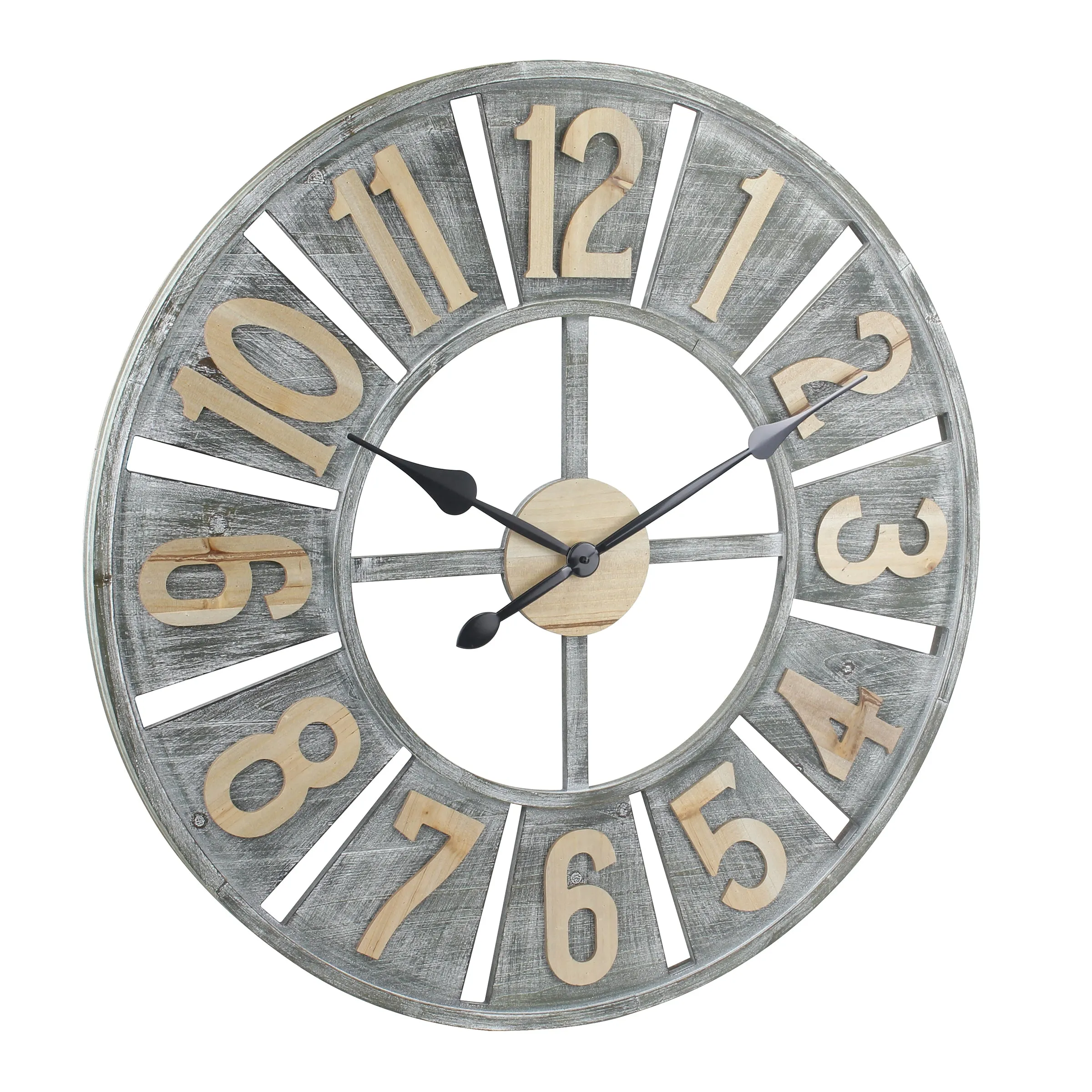 Rustic Deconstructed Clock with Layered Numbers (WS)