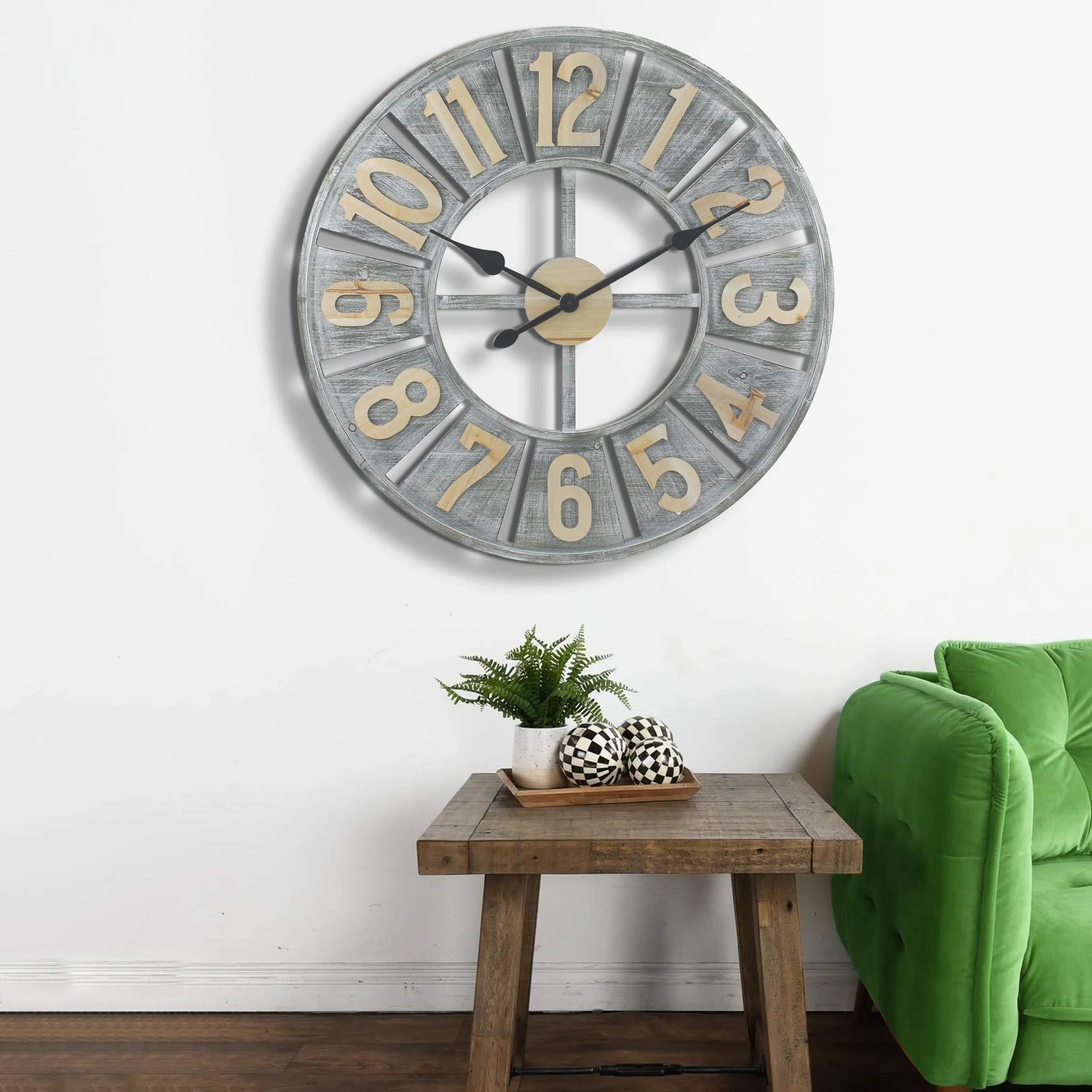 Rustic Deconstructed Clock with Layered Numbers (WS)