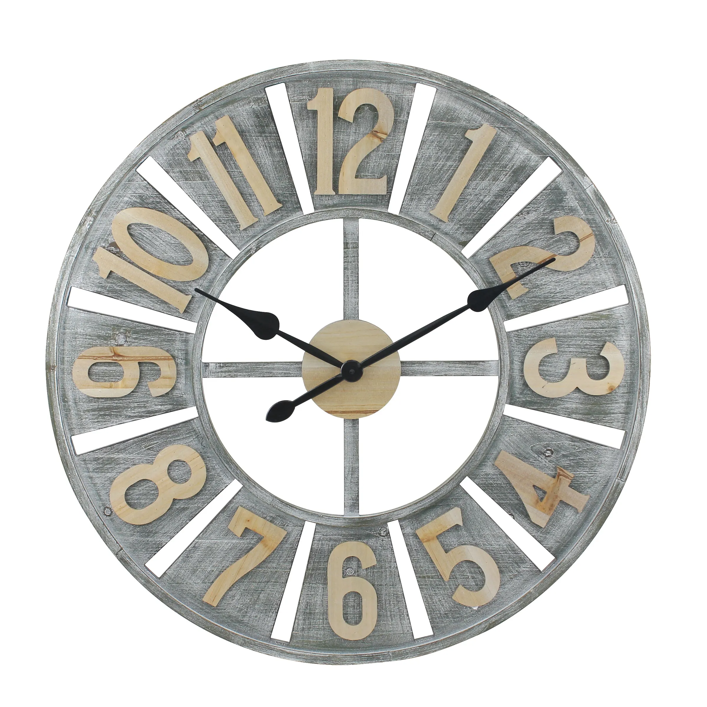 Rustic Deconstructed Clock with Layered Numbers (WS)