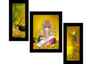 SAF paintings Set of 3 Ganesha written modern art UV Textured Wall painting for Home Decoration Gift Item 13.5 inch X 22.5 inch SANFS31587