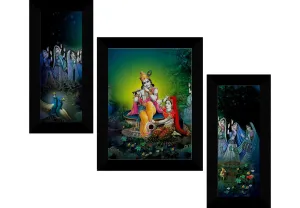 SAF paintings Set of 3 Radha Krishna UV Textured Wall painting for Home Decoration Gift Item 13.5 inch X 22.5 inch SANFS31643