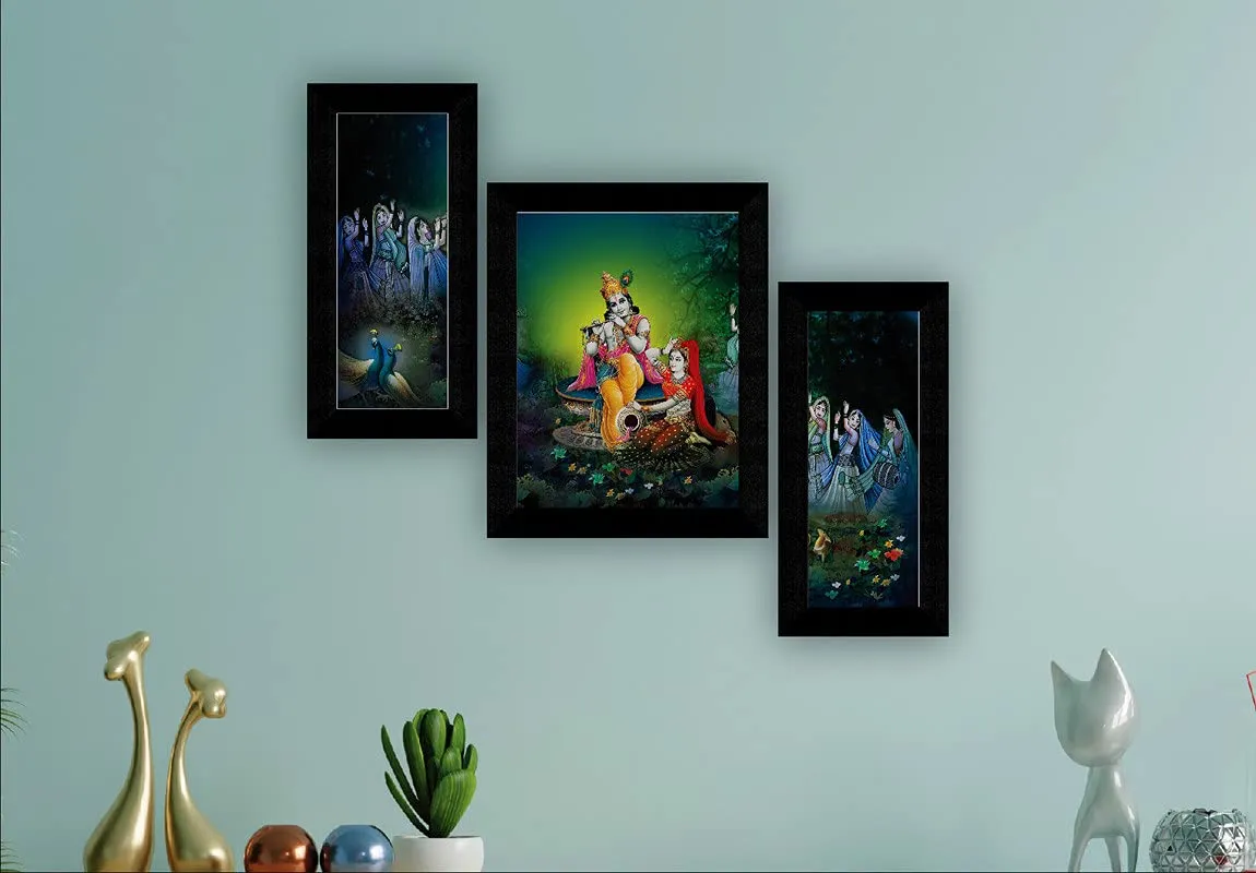 SAF paintings Set of 3 Radha Krishna UV Textured Wall painting for Home Decoration Gift Item 13.5 inch X 22.5 inch SANFS31643