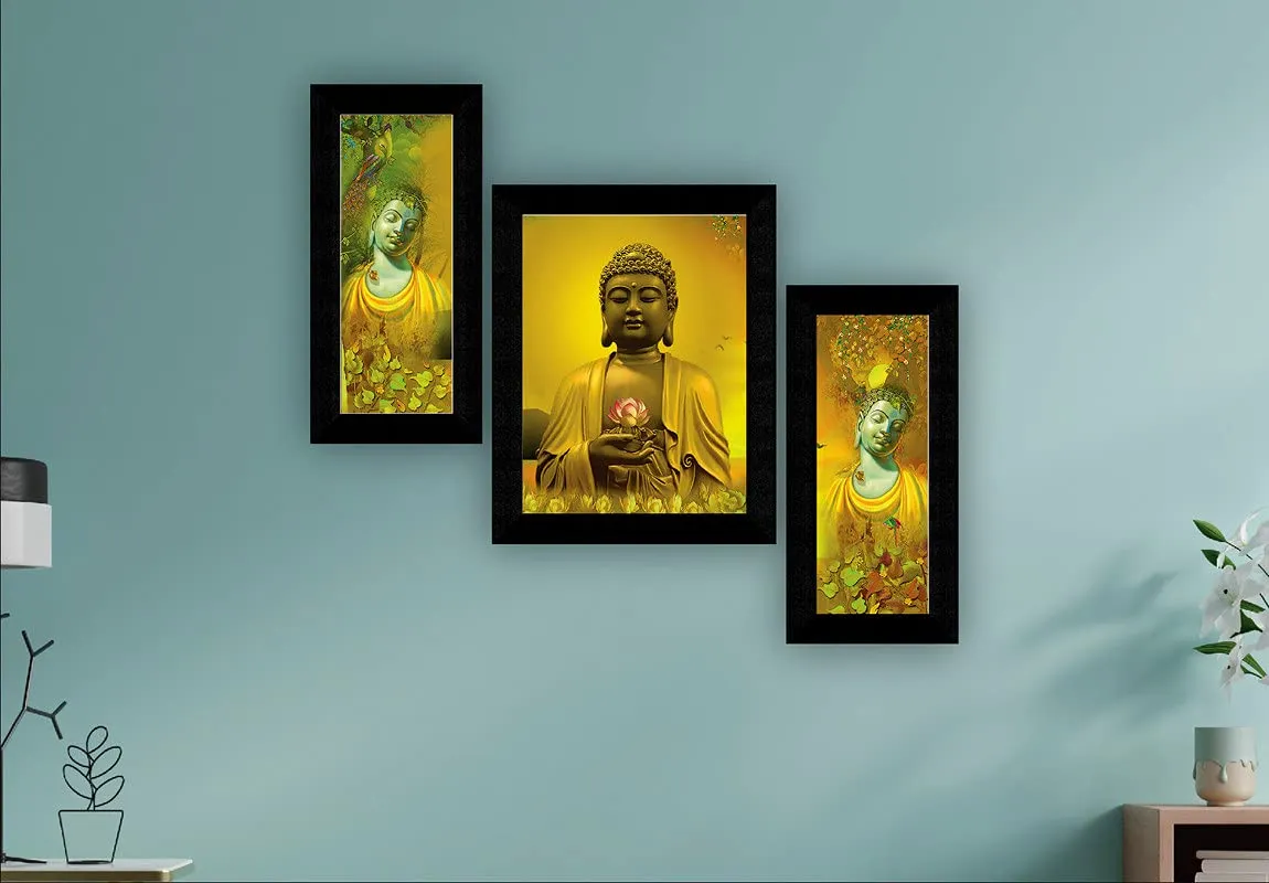 SAF paintings Set of 3 sitting Buddha modern art UV Textured Wall painting for Home Decoration Gift Item 13.5 inch X 22.5 inch SANFS31549