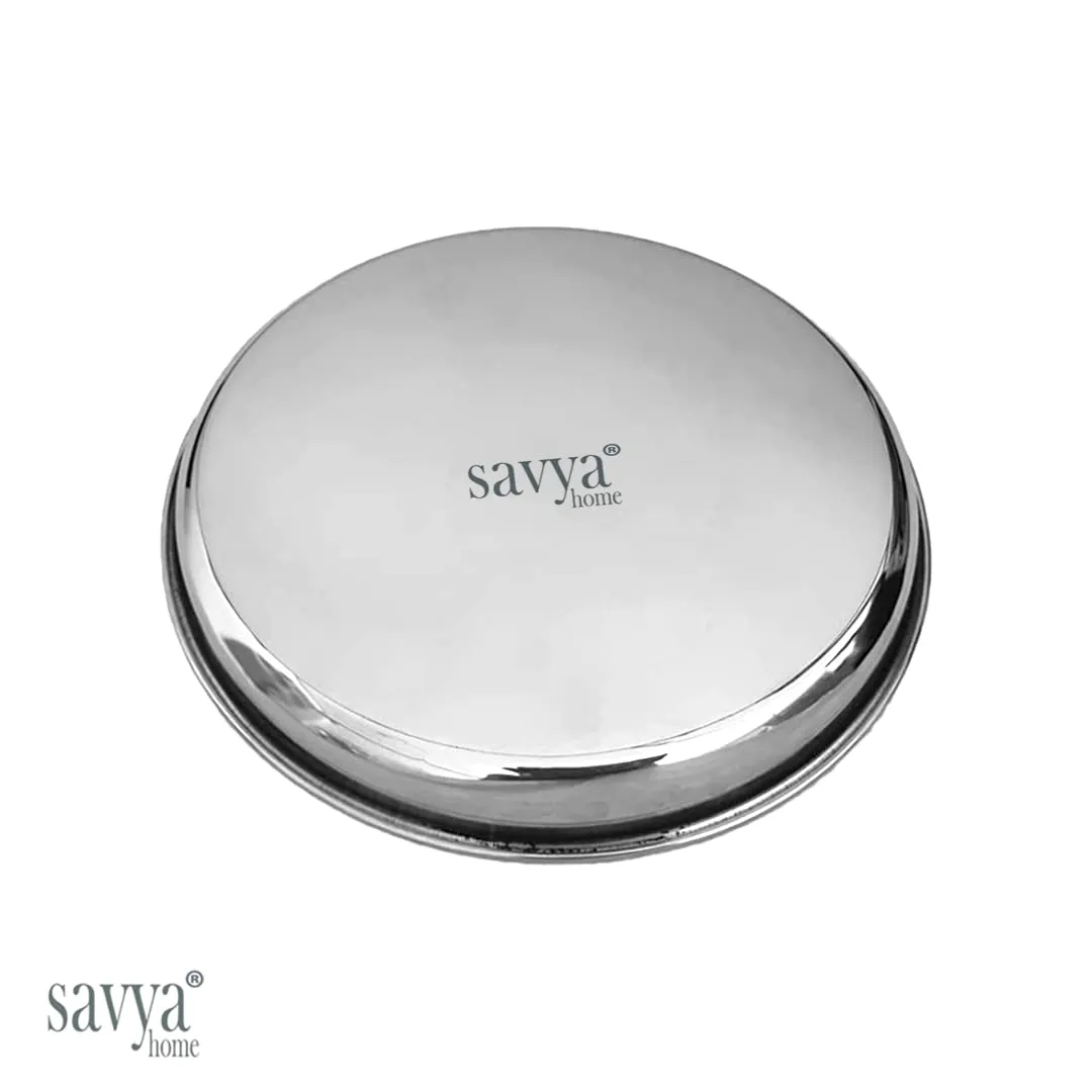 SAVYA HOME 4 Pcs Big Plate Set for Dhanteras & Diwali Gifting | Stainless Steel Dining Plate Set | Stainless Steel,Deep Base Glossy Finish,Durable,Stackable |Steel Plates for Lunch, Breakfast, Dinner