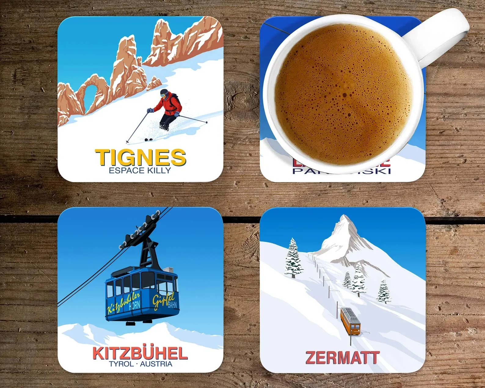 Ski Resort Drinks Coasters, Ski Gift